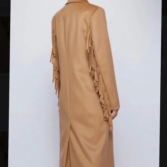 Hugo Boss Long-Line Coat in Virgin Wool with Fringe Detailing